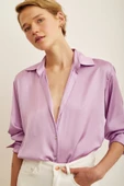 Basic Saten Gömlek Mor thumbnail 6