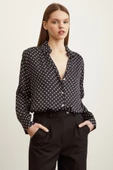 Puantiye Desenli Saten Gömlek Siyah thumbnail 5