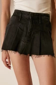 Pileli Jean Mini Etek Siyah - 4