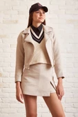 Astarlı Örme Kısa Ceket Krem - 4