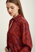 Desenli Saten Gömlek Turuncu thumbnail 6