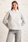 Bisiklet Yaka Oversize Sweatshirt Mavi - 4