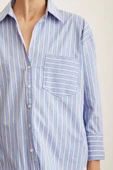 Çizgili Poplin Gömlek Mavi - 6