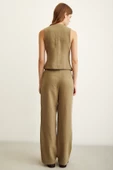 Yüksek Bel Keten Pantolon Haki thumbnail 4
