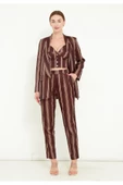 Modatalika Kadın Saten Kumaş Dijital Çizgi Baskılı Üçlü Takım thumbnail 6