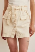 Düğmeli Gabardin Etek Bej - 5