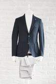 Slimfit Torba Cep Çizgili Mono Yaka Astarsız Çift Yırtmaç Likralı Kışlık Erkek Tek Ceket - 8