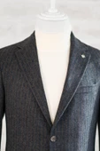 Slimfit Torba Cep Çizgili Mono Yaka Astarsız Çift Yırtmaç Likralı Kışlık Erkek Tek Ceket - 4