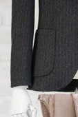 Slimfit Torba Cep Çizgili Mono Yaka Astarsız Çift Yırtmaç Likralı Kışlık Erkek Tek Ceket - 3
