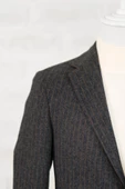 Slimfit Torba Cep Çizgili Mono Yaka Astarsız Çift Yırtmaç Likralı Kışlık Erkek Tek Ceket - 5