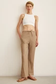 Beli Lastikli Biyeli Yüksek Bel Pantolon Haki thumbnail 3