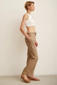 Beli Lastikli Biyeli Yüksek Bel Pantolon Haki thumbnail 5