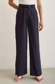 Yüksek Bel Geniş Paça Pantolon Lacivert thumbnail 4