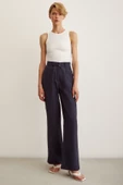 Yüksek Bel Geniş Paça Pantolon Lacivert thumbnail 2