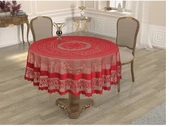Bella Raşel Örme Tül Osmanlı Desen Yuvarlak Masa Örtüsü Kırmızı - 1