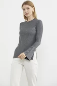 Kol Detaylı Derbili Triko Kazak - Koyu Gri thumbnail 2