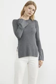 Kol Detaylı Derbili Triko Kazak - Koyu Gri thumbnail 1