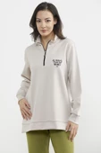 Dik Yaka Yarım Fermuarlı Sweatshirt - Taş - 3