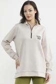 Dik Yaka Yarım Fermuarlı Sweatshirt - Taş - 2