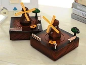 BUFFER® Dekoratif Mandallı Kurmalı Hareketli Arabalı Sesli Değirmen Müzik Kutusu - 1