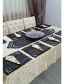 Mandaş Yemek seti 8 Kişilik deri runnerli yüzüklü siyah / gold - 4