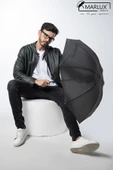 Marlux Siyah Gri Ekose Unisex Yarasa Tip Kırılmaz Şemsiye M21MAR077R002 - 1