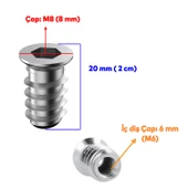 Metal Düz Dişli Dübel Ahşap Dübeli M6 8x20 Diş Çinko Mobilya Bağlantı Ünite Birleştirme (50 ADET) - 2