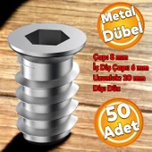Metal Düz Dişli Dübel Ahşap Dübeli M6 8x20 Diş Çinko Mobilya Bağlantı Ünite Birleştirme (50 ADET) - 1