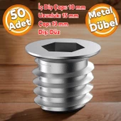 Metal Düz Dişli Dübel Ahşap Dübeli M10 13x15 Diş Çinko Mobilya Bağlantı Ünite Birleştirme (50 ADET) - 1