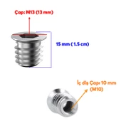 Metal Düz Dişli Dübel Ahşap Dübeli M10 13x15 Diş Çinko Mobilya Bağlantı Ünite Birleştirme (50 ADET) - 3