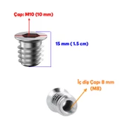 Metal Düz Dişli Dübel Ahşap Dübeli M8 10x15 Diş Çinko Mobilya Bağlantı Ünite Birleştirme (50 ADET) - 5