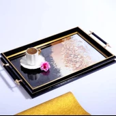 Kosova Sa-210 Kulplu Lüx Dikdörtgen Tepsi 50 x 31 Cm Siyah thumbnail 1