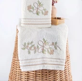 Nazik Home Begonya Desenli Havlu Bej 30X50 - 1