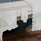 Nazik Home Doria Dantelli Leke Tutmaz 5 Parça Salon Oda Takımı Krem Standart - 2