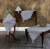 Nazik Home Clara Dantelli Leke Tutmaz 5 Parça Salon Oda Takımı Gri Standart - 1