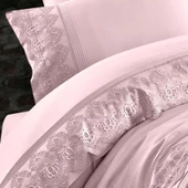 Nazik Home Valeria Dantelli Nevresim Takımı Ve Pike 7 Parça Seti Pudra CK - 2
