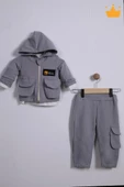 Babyhola Bayramlık 3'lü Kapşonlu Hırka Badi Pantolon Erkek Bebek Çocuk Alt Üst Takım - 2