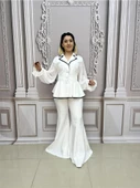 Kolları Şifon Büyük Beden Ceketli Takım - BEYAZ - 2
