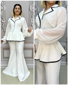 Kolları Şifon Büyük Beden Ceketli Takım - BEYAZ - 1
