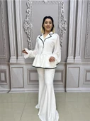 Kolları Şifon Büyük Beden Ceketli Takım - BEYAZ - 4