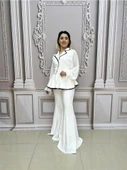 Kolları Şifon Büyük Beden Ceketli Takım - BEYAZ - 5