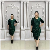 Pul Payetli Elbise - YEŞİL - 1