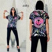 Tatu Angel Karışık Desen Crystal Taşlı Eşofman Takımı - FUŞYA - 1