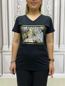 Çerçeveli Yaprak Tshirt - SİYAH - 3