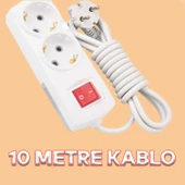 Kablolu 2'li Grup Priz Fiş 10 Metre Topraklı Anahtarlı Düğmeli Çoklu Çoğaltıcı Asmalı Uzatma thumbnail 2
