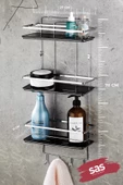 Yapışkanlı Paslanmaz Kristal Ayarlanabilir Raf Banyo Düzenleyici Şampuanlık KROM-SİYAH LŞ-03 KSKK thumbnail 3