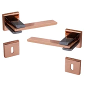 Fulya Lüx Bakır Füme Kare Rozetli Oda Uyumlu Kapı Kolu Sağa ve Sola Uygun Kapı Kolları 1 Takım thumbnail 5