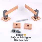 Begonya Lüx Bakır Füme Kare Rozetli Oda Uyumlu Kapı Kolu Sağa ve Sola Uygun Kapı Kolları 1 Takım - 6