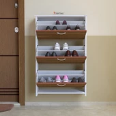 Modilayn MİHRA 72 X 112 X 25,5 cm Düşer Kapaklı 3 Katlı Ayakkabılık -Ceviz - 2
