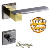 Begonya Lüx Füme Gold Kare Rozetli Wc-Banyo Uyumlu Kapı Kolu Sağa ve Sola Uygun Kapı Kolları 1 Takım thumbnail 1